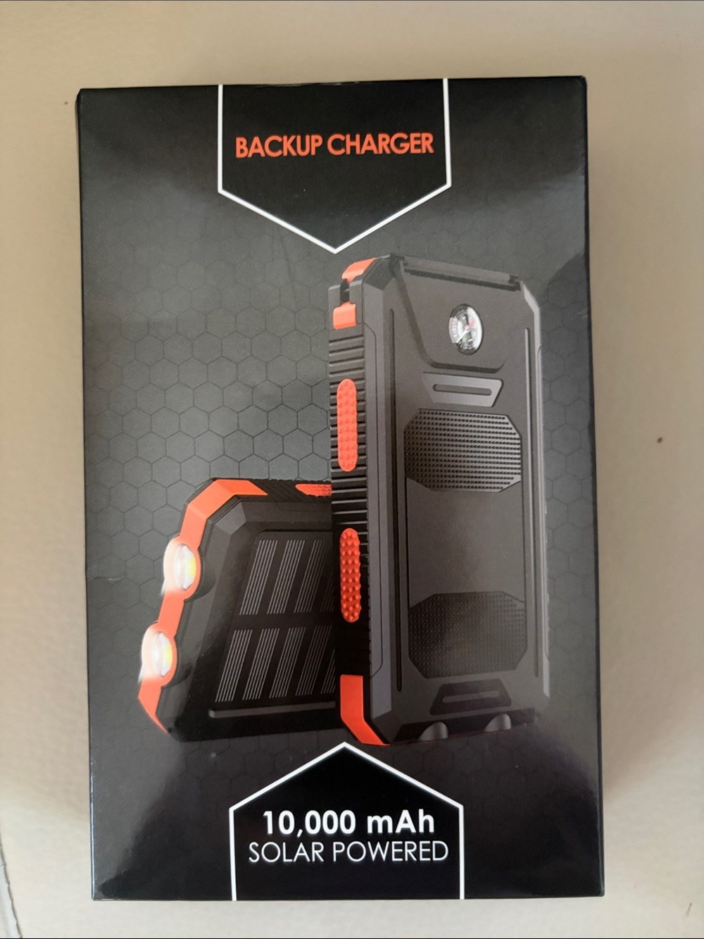Backup Charger 10,000 mAh Solar Power Bank - Black & Orange